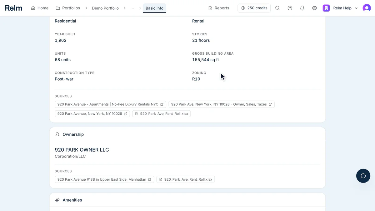 Opening the rent-roll source from the Basic Info Sources list